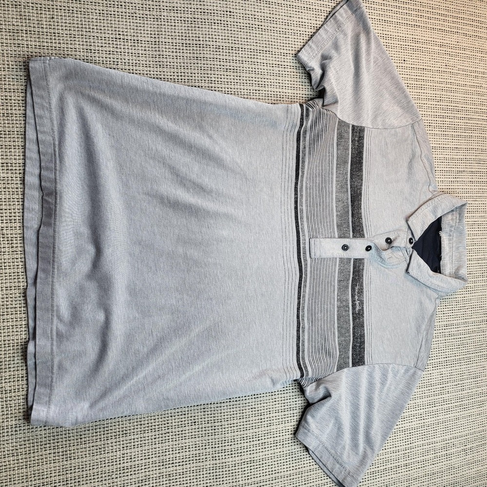 Travis Mathew Light Gray Polo with Dark Gray Stripes